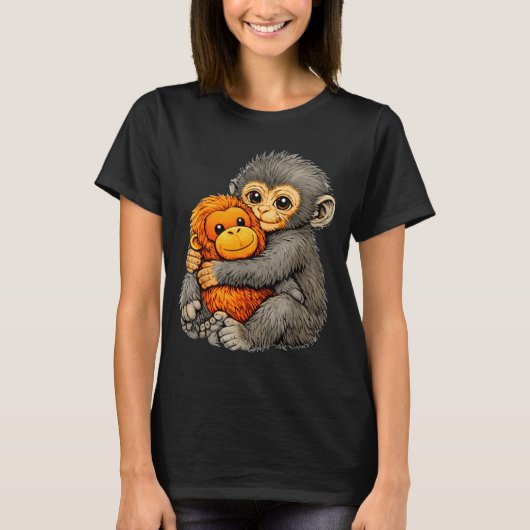 Punch monkey funny cute baby animal hugging plush T-Shirt (Vorderseite)