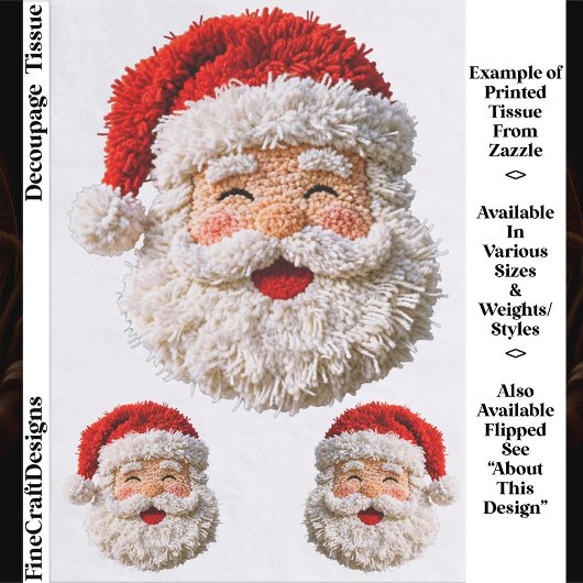 Punch Needle & Crochet Santa Faces ER6L Decoupage Seidenpapier