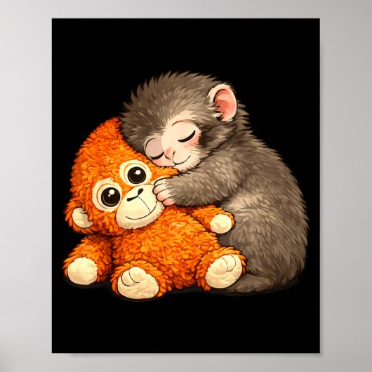 Punch the monkey cuddling stuffed animal meme poster (Vorne)