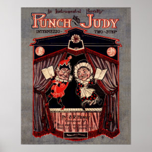 Punch und Judy Puppets in Erinnerung Illustration Poster