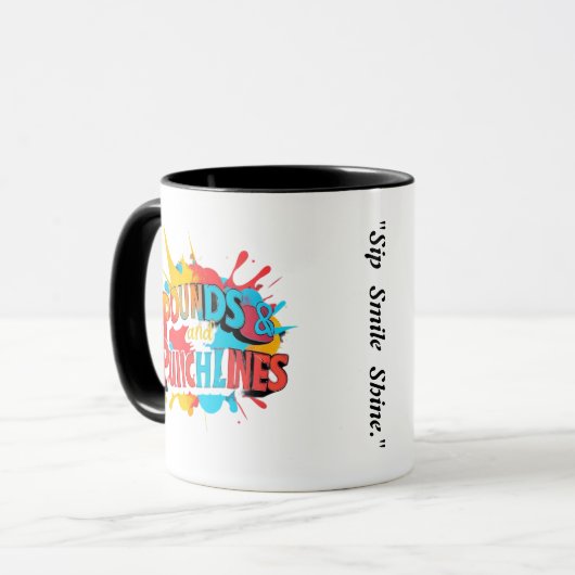 "Punchlines & Pounds" Tasse (Vorderseite Links)