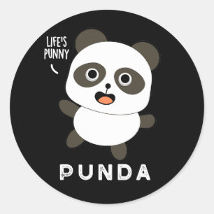 Punda Funny Animal Panda Pun Dark BG Runder Aufkleber