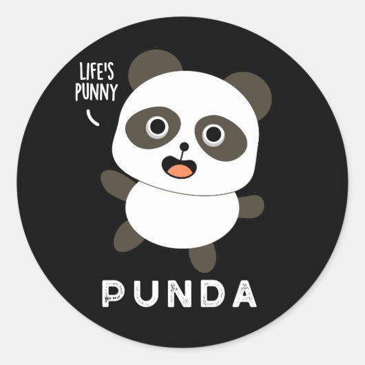 Punda Funny Animal Panda Pun Dark BG Runder Aufkleber (Vorderseite)