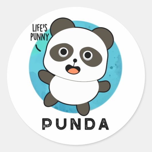 Punda Funny Animal Panda Pun Runder Aufkleber (Vorderseite)