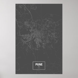 Pune, Indien (weiß auf Schwarzem) Poster