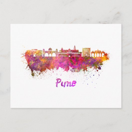 Pune-Skyline in Aquarellfarbe Postkarte (Vorderseite)