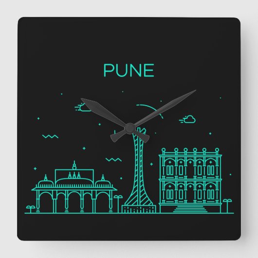 Pune skyline quadratische wanduhr (Vorderseite)