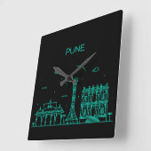 Pune skyline quadratische wanduhr (Winkel)