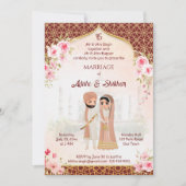 Punjabi Hochzeitscreme-Maroon Indianerbridal-Paar Einladung (Vorderseite)