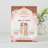 Punjabi Hochzeitscreme-Maroon Indianerbridal-Paar Einladung (Stehend Vorderseite)