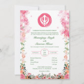 Punjabi Sikh Wedding Anand Karaj Floral Einladung (Vorderseite)