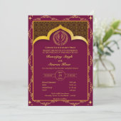 Punjabi Sikh Wedding Anand Karaj Floral Einladung (Stehend Vorderseite)