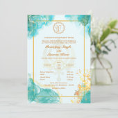 Punjabi Sikh Wedding Anand Karaj Golden Einladung (Stehend Vorderseite)