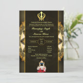 Punjabi Sikh Wedding Anand Karaj Golden Einladung (Stehend Vorderseite)