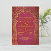 Punjabi Sikh Wedding Anand Karaj Golden Einladung (Stehend Vorderseite)
