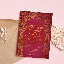 Punjabi Sikh Wedding Anand Karaj Golden Einladung