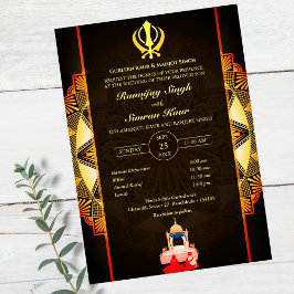 Punjabi Sikh Wedding Anand Karaj Golden Einladung