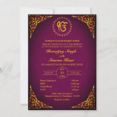 Punjabi Sikh Wedding Anand Karaj Golden Einladung (Vorderseite)