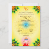 Punjabi Sikh Wedding Anand Karaj Peacock Feather Einladung (Vorderseite)