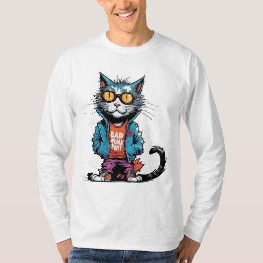 Punk Bad Cat mit Sonnenbrille T-Shirt (Vorderseite)