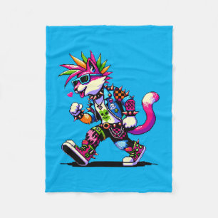 Punk Cat Attitude - Design für Coole Pixel Art Reb Fleecedecke