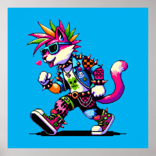 Punk Cat Attitude - Design für Coole Pixel Art Reb Poster