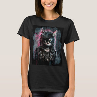 Punk Cat Pink Fur Ladys T T-Shirt