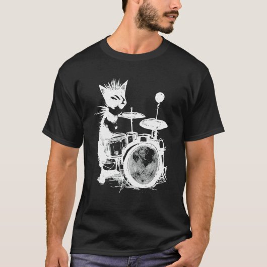 Punk Cat Playing Drums 2 T-Shirt (Vorderseite)