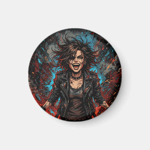 Punk Chaos Mädchen Explosion   Grunge Rebell Feuer Magnet