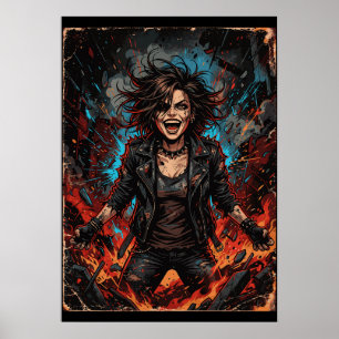 Punk Chaos Mädchen Explosion   Grunge Rebell Feuer Poster