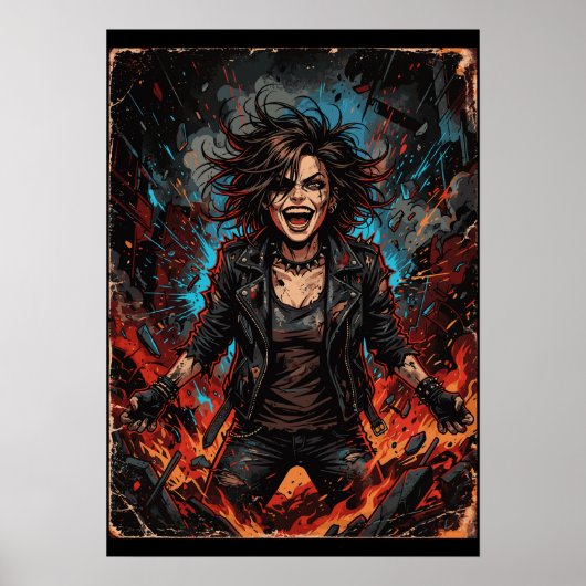 Punk Chaos Mädchen Explosion | Grunge Rebell Feuer Poster (Vorne)
