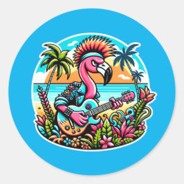 Punk Flamingo Rockstar - Tropical Paradise Guitar Runder Aufkleber