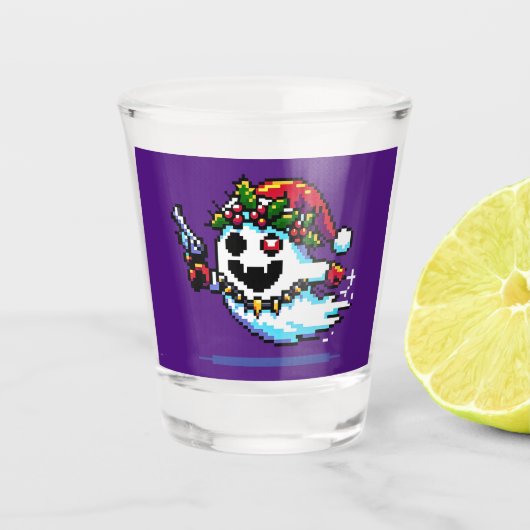 Punk Ghost Christmas - Edgy Pixel Art Holiday Schnapsglas (Vorderseite)