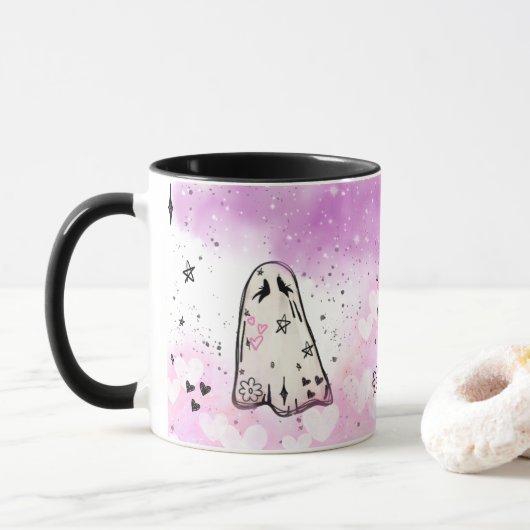 Punk Ghost Doodle-Tasse (Seitendesign) Tasse (Mit Donut)