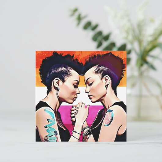 Punk Gothic Lesbian Couple on Beach Wedding Einladung (Stehend Vorderseite)