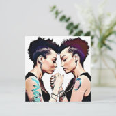 Punk Gothic Lesbian Couple on Beach Wedding Einladung (Stehend Vorderseite)