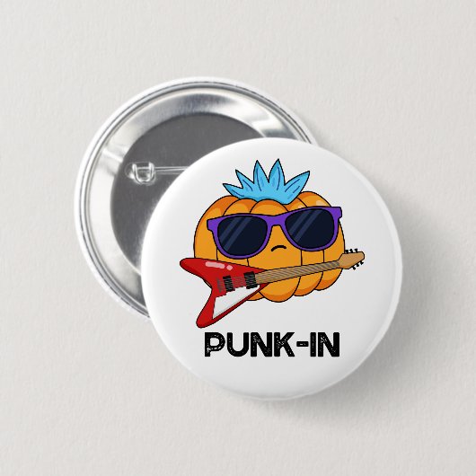 Punk-in Funny Punk Rock Pumpkin Pun Button (Vorne & Hinten)