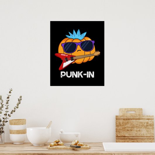 PUnk-in Funny Punk Rock Pumpkin Pun Dark BG Poster (Küche)
