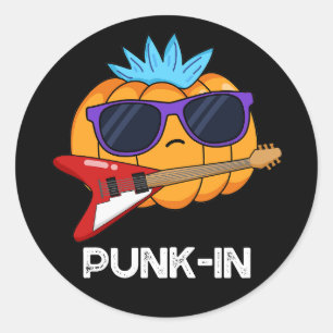 Punk-in Funny Punk Rock Pumpkin Pun Dark BG Runder Aufkleber