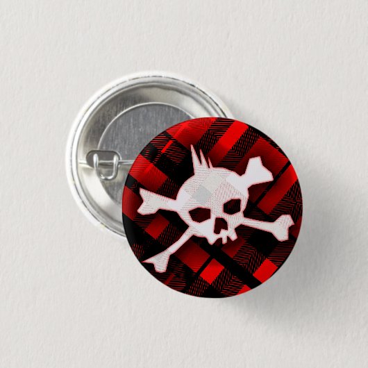 Punk Kariert Skull Button (Vorne & Hinten)