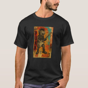 Punk Katze mit E-Gitarre trägt Mohawk Vinta T-Shirt