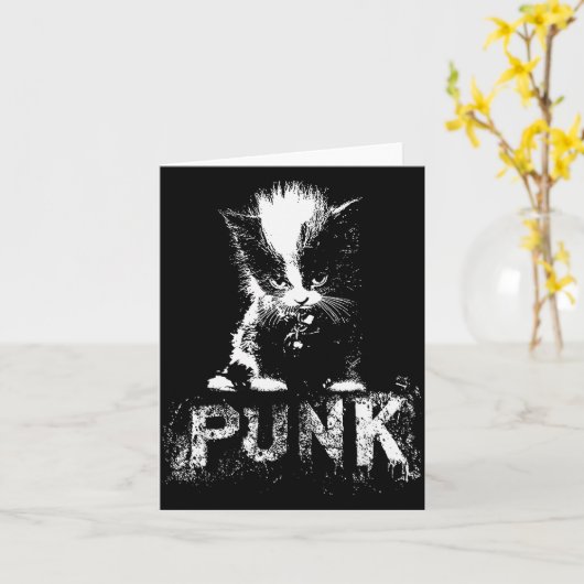 Punk Kitten Cat With Mohawk Nge Gothic Design Karte (Gelbe Blume)