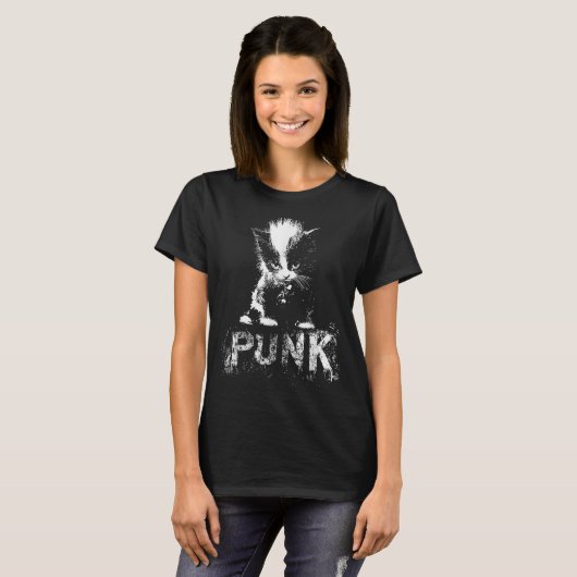 Punk Kitten Cat With Mohawk Nge Gothic Design T-Shirt (Vorne ganz)