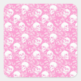 Punk Mädchen Gothic rosa Totenköpfe & Laub Hallowe Quadratischer Aufkleber