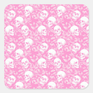 Punk Mädchen Gothic rosa Totenköpfe & Laub Hallowe Quadratischer Aufkleber