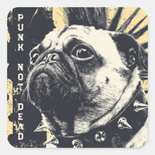 Punk Nicht Tot Bulldogge – Rock Hund Kunst Quadratischer Aufkleber