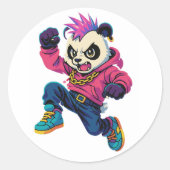 Punk Panda Power Runder Aufkleber (Vorderseite)