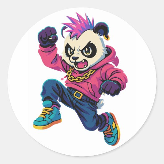 Punk Panda Power Runder Aufkleber (Vorderseite)