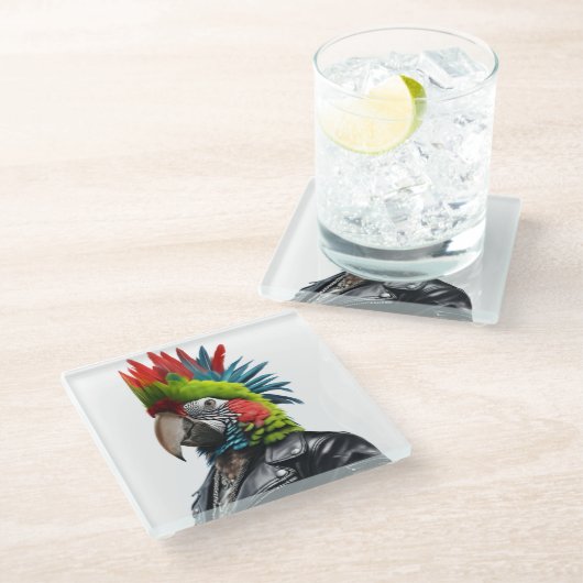 Punk Parrot Glasuntersetzer (Schrägansicht)