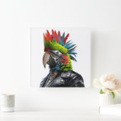 Punk Parrot Quadratische Wanduhr (Zuhause)
